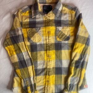 American Eagle Outfitters Yellow and Gray Plaid Shirt